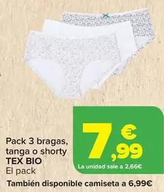 Oferta de TEX Bio - Pack 3 Bragas Tanga O Shorty por 7,99€ en Carrefour