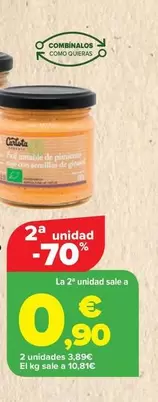 Oferta de Carlota Organic - Pate De Pimiento Rojo O Berenjena Con Semillas De Girasol por 2,99€ en Carrefour