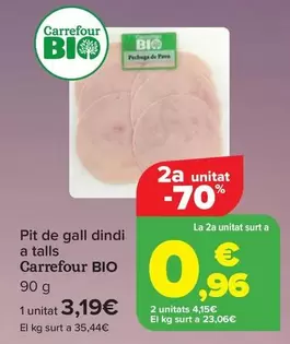 Oferta de Carrefour Bio - Pechuga De Pavo En Lonchas por 3,19€ en Carrefour