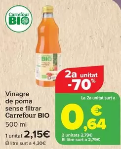 Oferta de Carrefour Bio - Vinagre De Manzana Sin Flitrar  por 2,15€ en Carrefour