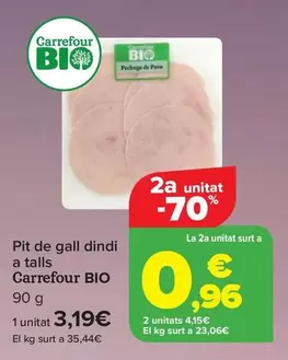 Oferta de Carrefour Bio - Pechuga De Pavo En Lonchas por 3,19€ en Carrefour