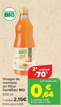 Oferta de Carrefour Bio - Vinagre De Manzana Sin Filtrar por 2,15€ en Carrefour