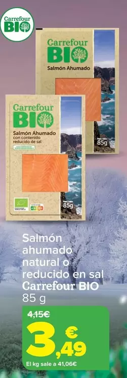 Oferta de Carrefour Bio - Salmón Ahumado Natural O Reducido En Sal por 3,49€ en Carrefour