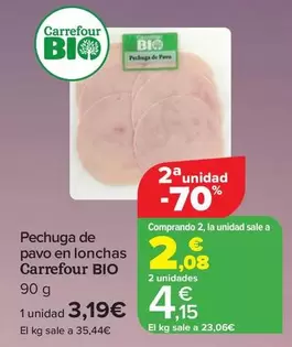 Oferta de Carrefour Bio - Pechuga De Pavo En Lonchas por 3,19€ en Carrefour