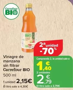 Oferta de Carrefour Bio - Vinagre De Manzana Sin Flitrar  por 2,15€ en Carrefour