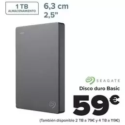 Oferta de Seagate - Disco Duro Basic por 59€ en Carrefour