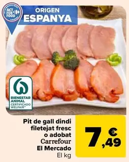 Oferta de Carrefour El Mercado - Pechuga De Pavo Fileteada Fresca O Adobada por 7,49€ en Carrefour