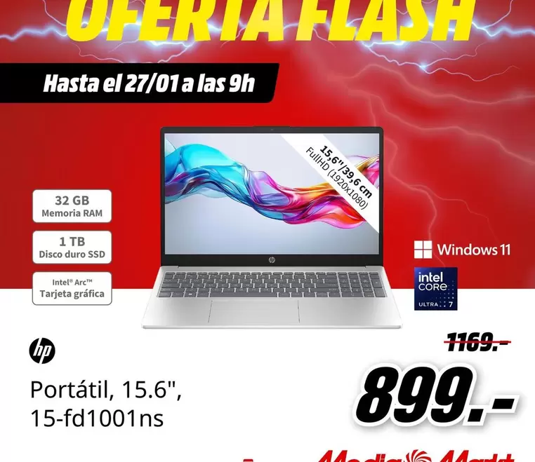 Oferta de Flash - Portátil 15.6" 15-fd1001ns por 899€ en MediaMarkt