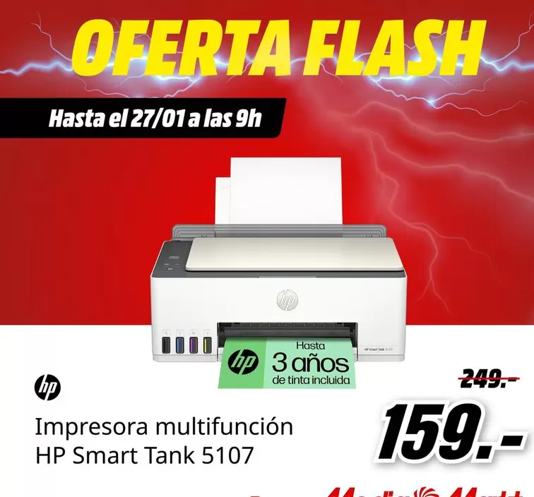 Oferta de Flash - Impresora Multifuncion Smart Tank 5107 por 159€ en MediaMarkt