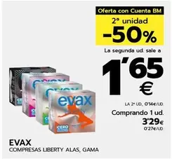 Oferta de Evax - Compresas Liberty Alas/ Gama por 3,29€ en BM Supermercados