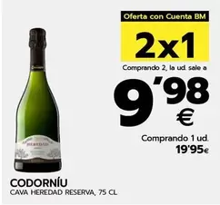 Oferta de Codorniu - Cava Heredad Reserva por 19,95€ en BM Supermercados