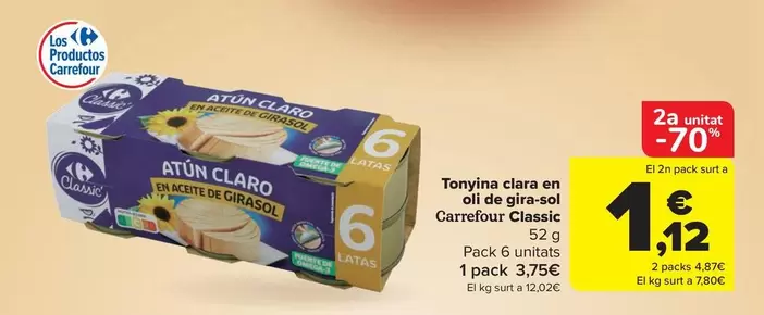 Oferta de Carrefour - Atún Claro En Aceite De Girasol Classic por 3,75€ en Carrefour Market