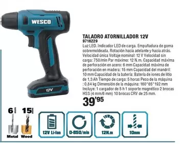 Oferta de Taladro Atornillador 12V por 39,95€ en Cifec