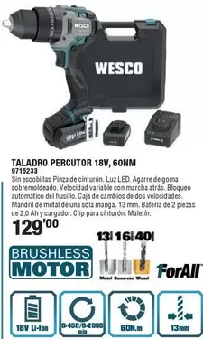 Oferta de Taladro Percutor 18V, 60NM por 129€ en Cifec