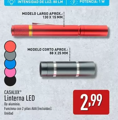 Oferta de Casalux - Linterna Led por 2,99€ en ALDI