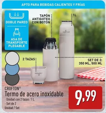 Oferta de Crofton - Termo De Acero Inoxidable por 9,99€ en ALDI