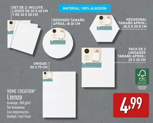 Oferta de Home Creation - Lienzo por 4,99€ en ALDI