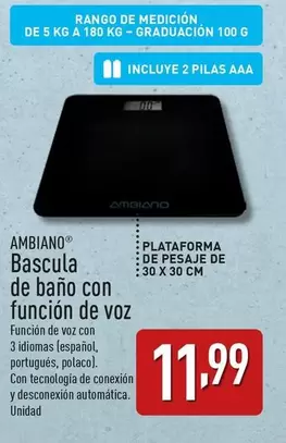 Oferta de Ambiano - Bascula De Baño Con Funcion De Voz por 11,99€ en ALDI