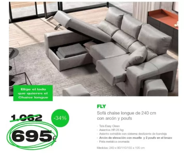 Oferta de Fly Sofá Chaise Longue De 240 Cm por 695€ en Expo Mobi