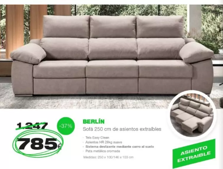 Oferta de Berlín - Sofa 250 Cm De Asientos Extraibles por 785€ en Expo Mobi