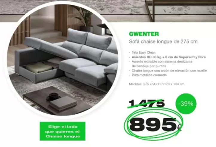 Oferta de Gwenter  - Sofa Chaise Longue De 275 Cm por 895€ en Expo Mobi