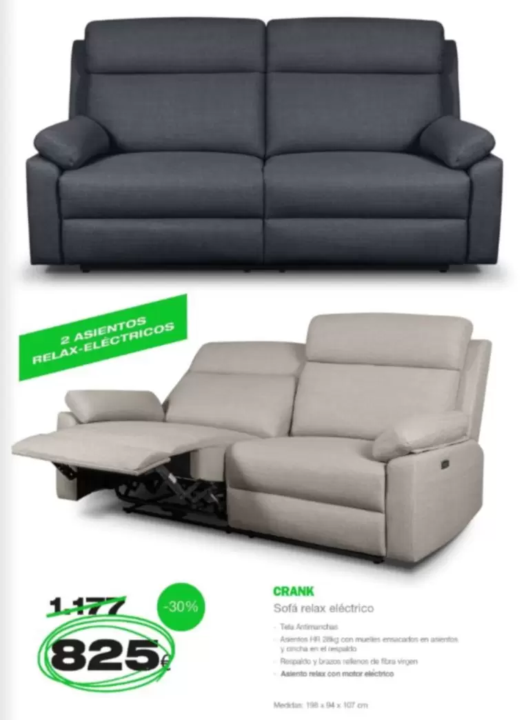 Oferta de Crank Sofas Relax Electrico por 825€ en Expo Mobi