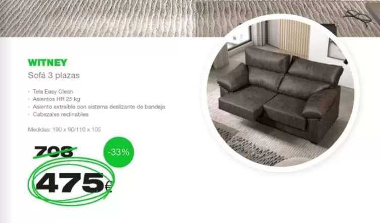 Oferta de Witney - Sofá 3 Plazas por 475€ en Expo Mobi