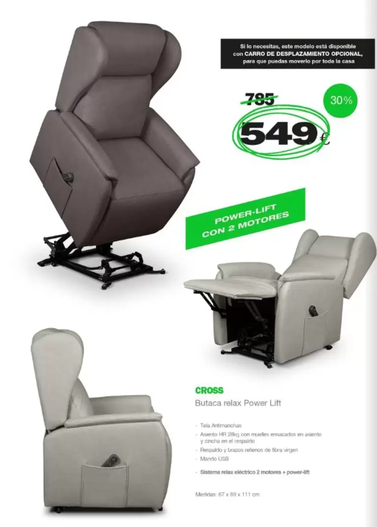 Oferta de Cross - Butaca Relax Ppower Lift por 549€ en Expo Mobi