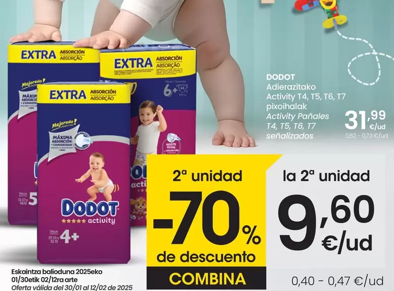 Oferta de Dodot - Activity Pañales T4 por 31,99€ en Eroski