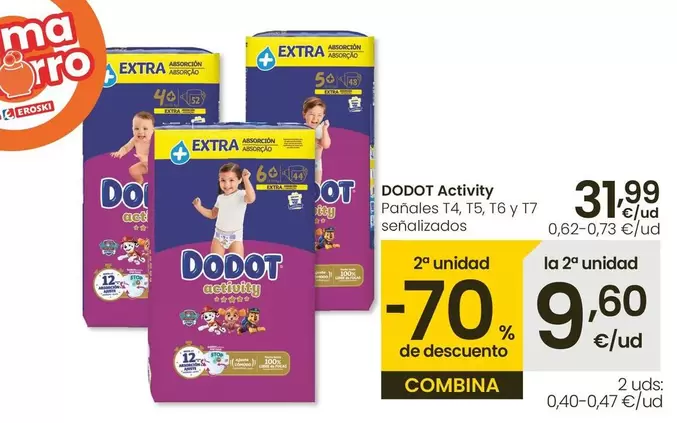 Oferta de Dodot Activity - Pañales T4 por 31,99€ en Eroski