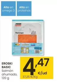 Oferta de Eroski Basic - Salmón Ahumado por 4,47€ en Eroski