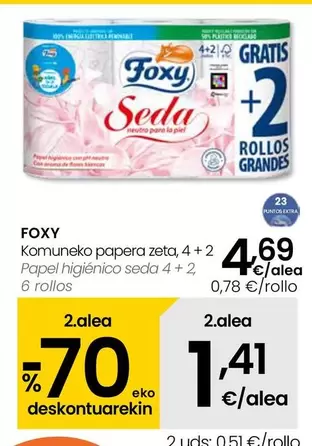 Oferta de Foxy - Papel Higienico Seda 4 + 2 por 4,69€ en Eroski