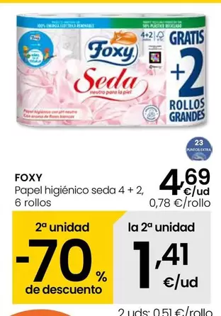 Oferta de Foxy - Papel Higienico Seda 4 + 2 por 4,69€ en Eroski