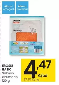 Oferta de Eroski Basic - Salmon Ahumado por 4,47€ en Eroski