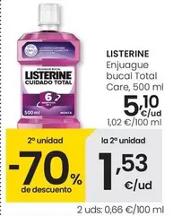 Oferta de Listerine - Enjuague Bucal Total Care por 5,1€ en Eroski