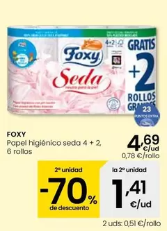 Oferta de Foxy - Papel Higiénico Seda 4 + 2 por 4,69€ en Eroski