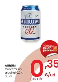 Oferta de Aurum - Cerveza Sin Alcohol 0,0% por 0,35€ en Eroski