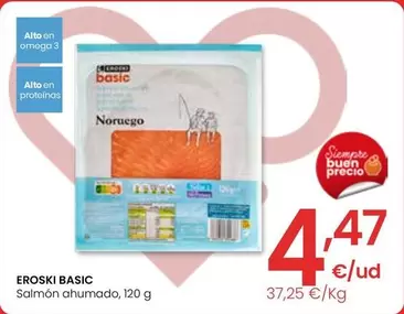 Oferta de Eroski Basic - Salmón Ahumado por 4,47€ en Eroski