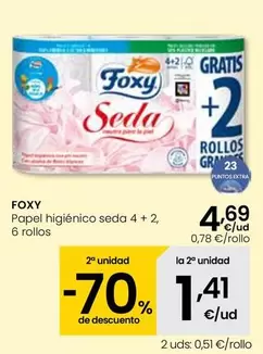 Oferta de Foxy - Papel Higiénico Seda 4 + 2 por 4,69€ en Eroski