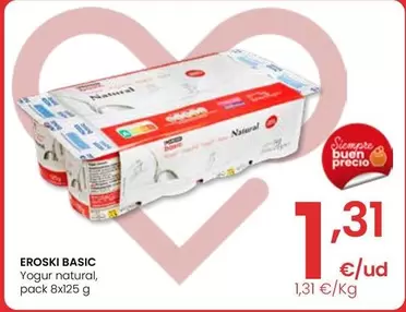 Oferta de Eroski Basic - Yogur Natural por 1,31€ en Eroski