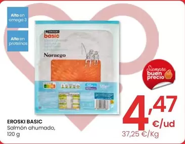 Oferta de Eroski Basic - Salmón Ahumado por 4,47€ en Eroski