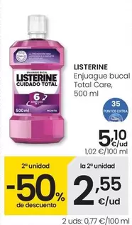 Oferta de Listerine - Enjuague Bucal Total Care por 5,1€ en Eroski