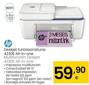 Oferta de HP - Multifunción Deskjet 4230E All-In-One por 59,9€ en Eroski