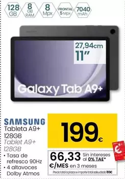 Oferta de Samsung - Tablet A9+ 128GB por 199€ en Eroski