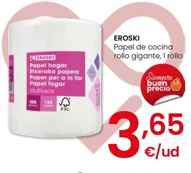 Oferta de Eroski - Papel De Cocina Rollo Gigante por 3,65€ en Eroski