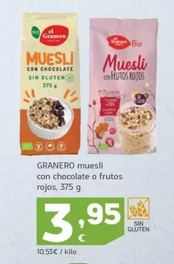 Oferta de El granero - Muesli Con Chocolate O Frutos Rojos por 3,95€ en HiperDino