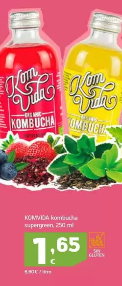 Oferta de Komvida - Kombucha Supergreen por 1,65€ en HiperDino