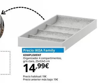 Oferta de Komplement - Organizador 4 Compartimentos Gris Claro por 14,99€ en IKEA