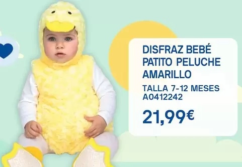 Oferta de Disfraz Bebe Patito Peluche Amarillo por 21,99€ en Juguettos