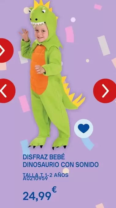 Oferta de Disfraz Bebe Dinosaurio Con Sonido por 24,99€ en Juguettos